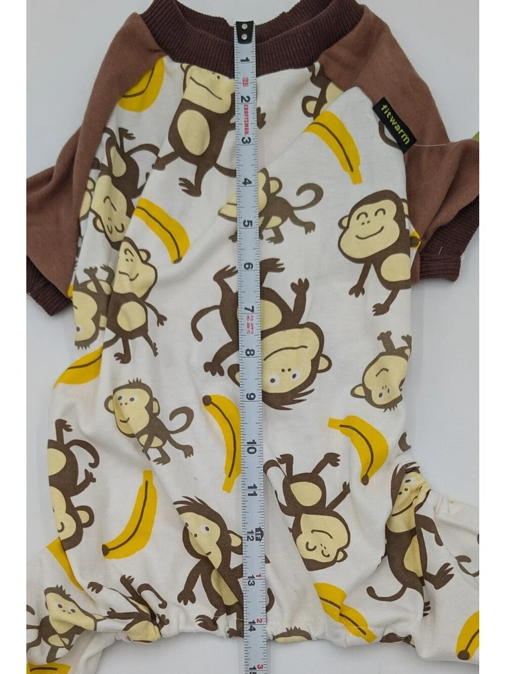 Fitwarm Dog Pajamas Size L Monkey Banana Print Pet One Piece Brown NWT